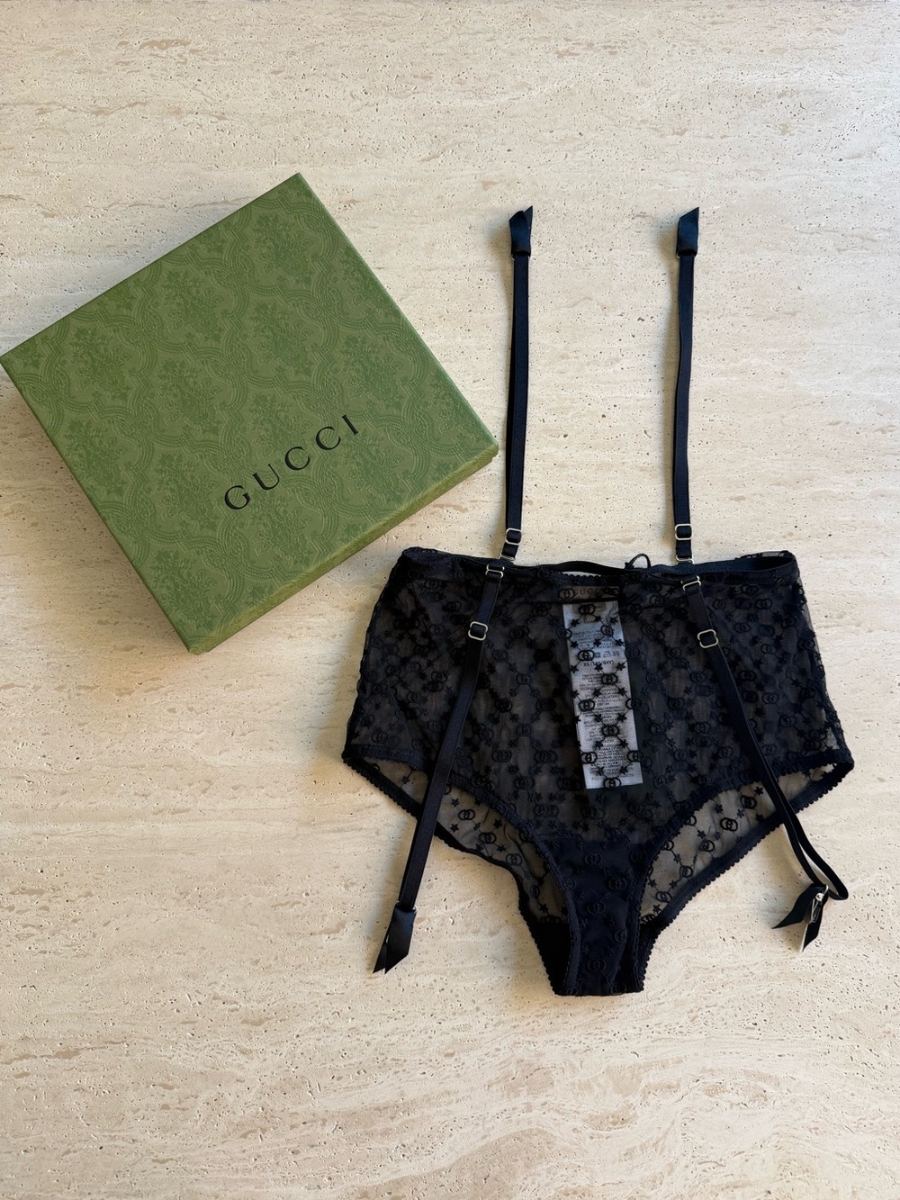 NWT GUCCI  Black GG Star Tulle Garter Panties Size/ XS - Picture 2 of 16